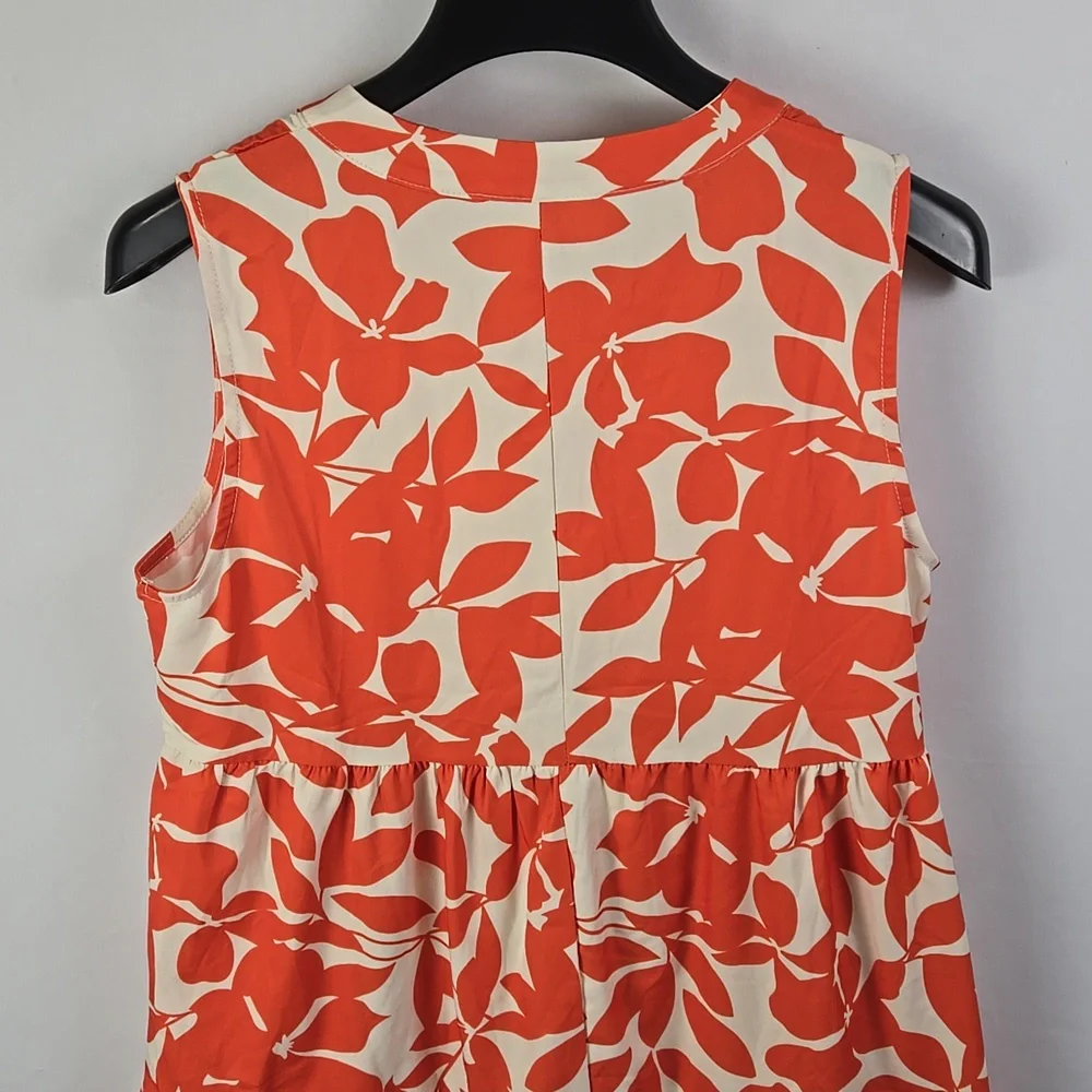 Shein Orange & White Floral Print Sleeveless Notch Neckline Ruffled Dress Sz M